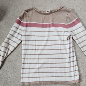 Sweater Striped Cream Tan Pink Crewneck - Medium